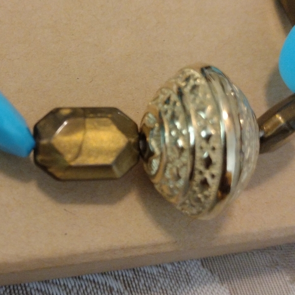 Artemis's Gems custom-made beaded bracelet with large gold charm,blue/gold - Picture 2 of 4